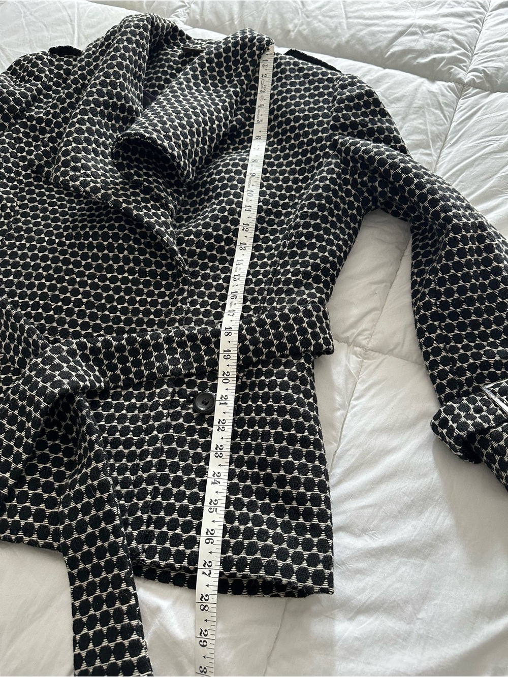 Kenar Black & White Patterned Belted Trench Jacket Size 12 - Picture 8 of 15